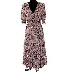Roan & Ryan Elsa Dress Pink Paisley Midi Maxi v-neck ruffle milkmaid cottage S